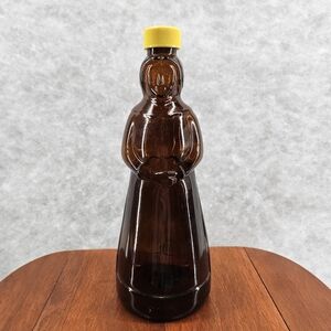 Vtg‎ 1970 Mrs Butterworth Amber Brown 24 oz Cap Plastic Top 4" Base Dia x 10" H